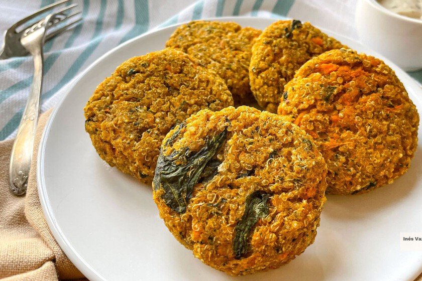 Medallón de quinoa, batata y espinaca